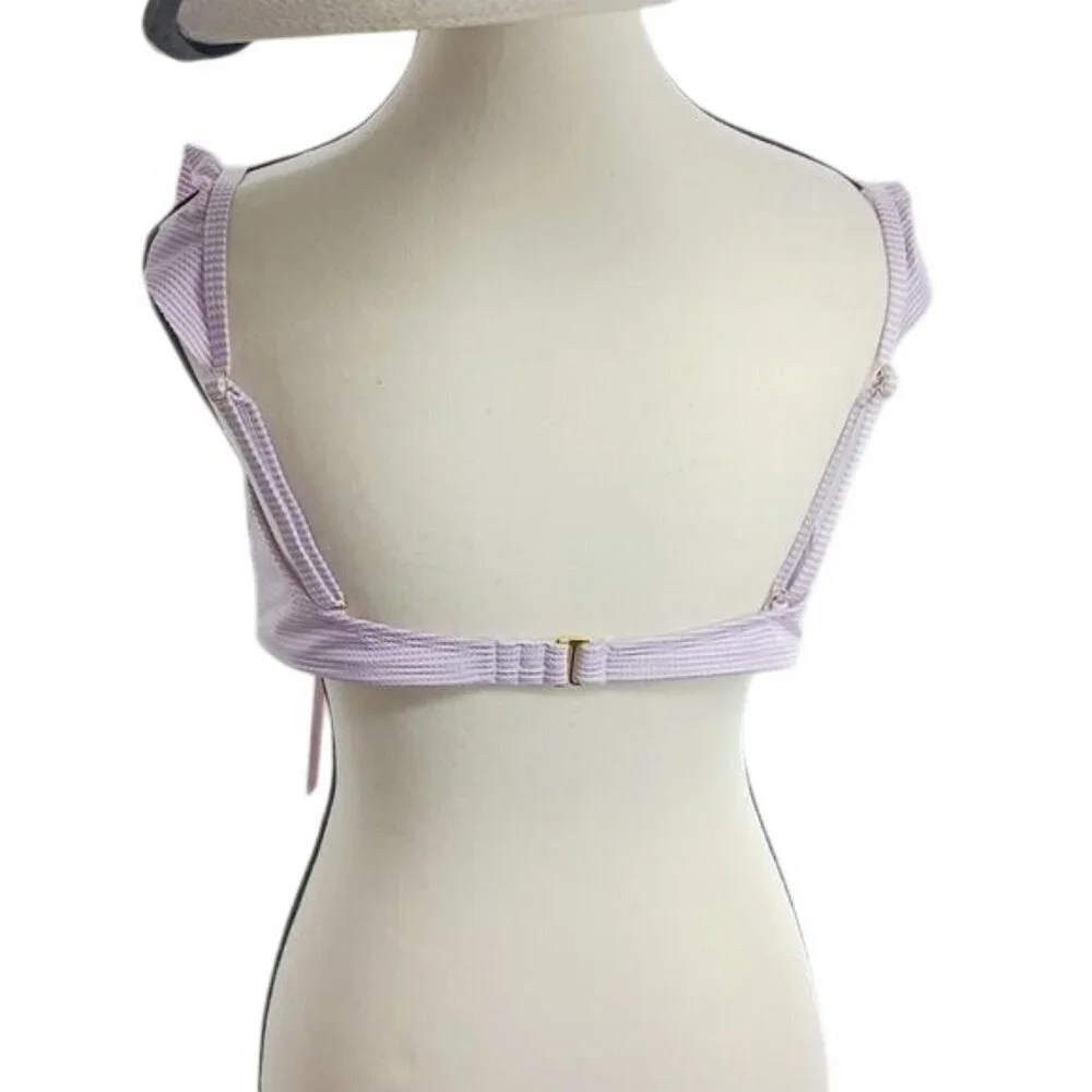 Xhilaration Womens XL Purple Gingham Swim Top Ruffle Strap Ruched Bikini